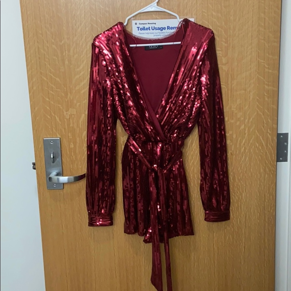 Red sequin romper